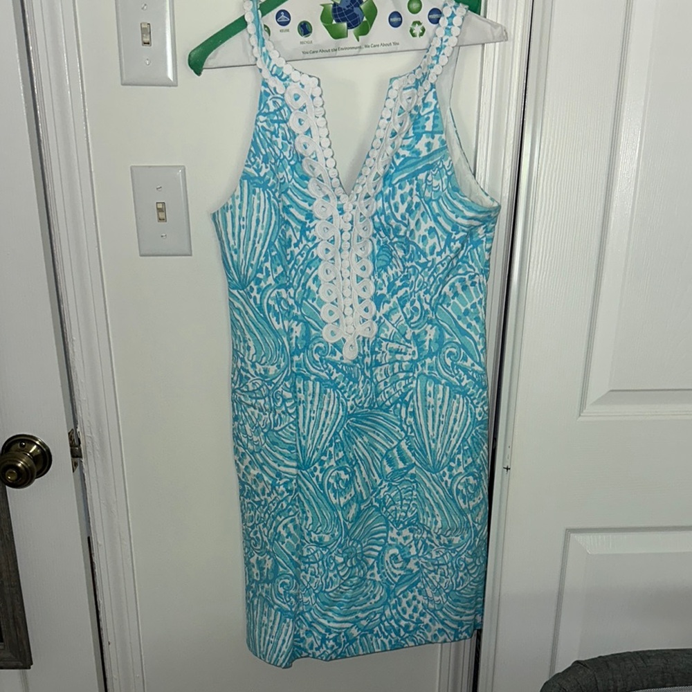 Blue Shell Shift Dress - Picture 2 of 5